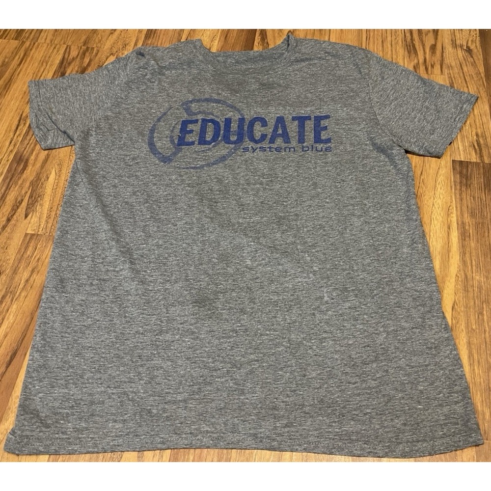 Gildan System Blue DCI Educate Tee Mens XL Gray Blue Devils Drum Corps Shirt